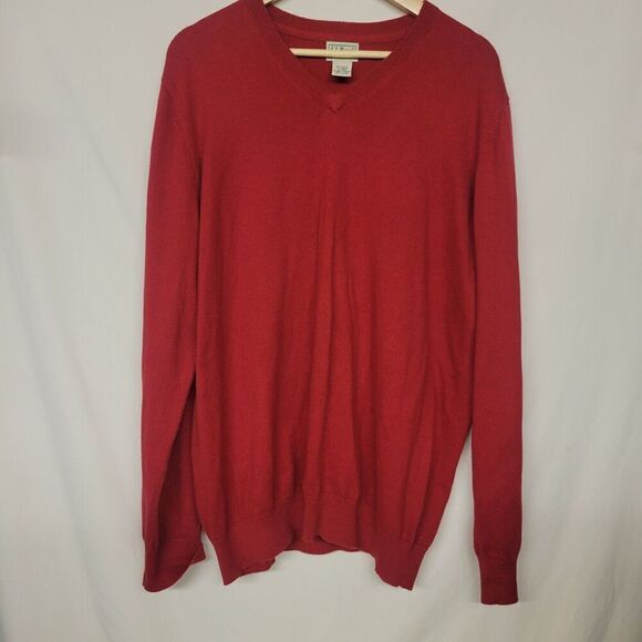 LL Bean Size XL Cotton Cashmere Red V-Neck Sweater Unisex  Regular 274603 - Picture 3 of 7